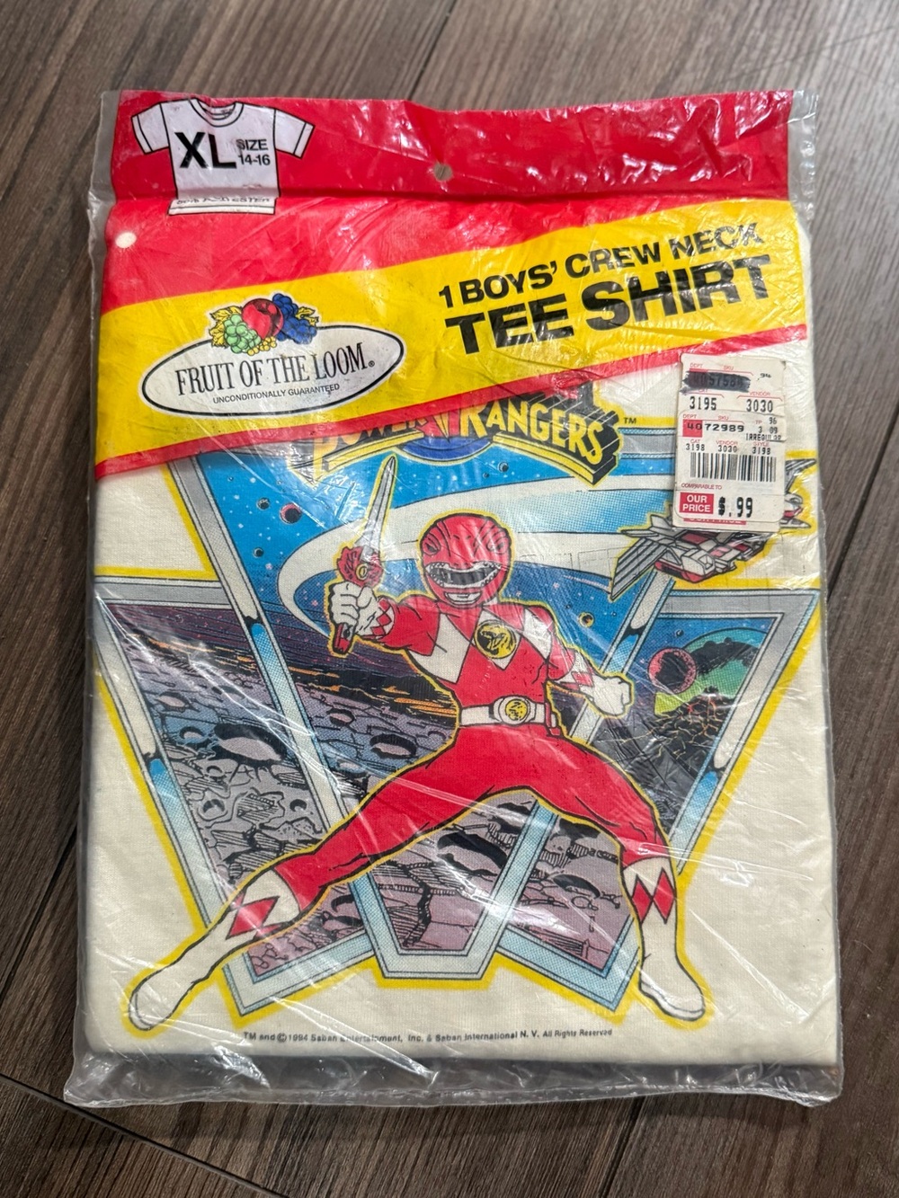 Vintage 1994 Power Rangers Tee Red Ranger Sealed XL Made In USA Rare Deadstock